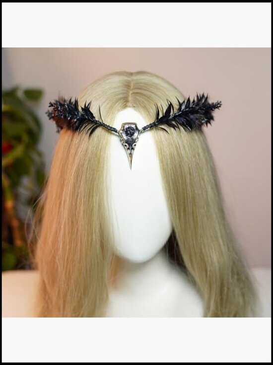Gothic Feather Crown Handmade Adjustable Raven Elf Tiara Cosplay Renaissance main image 4